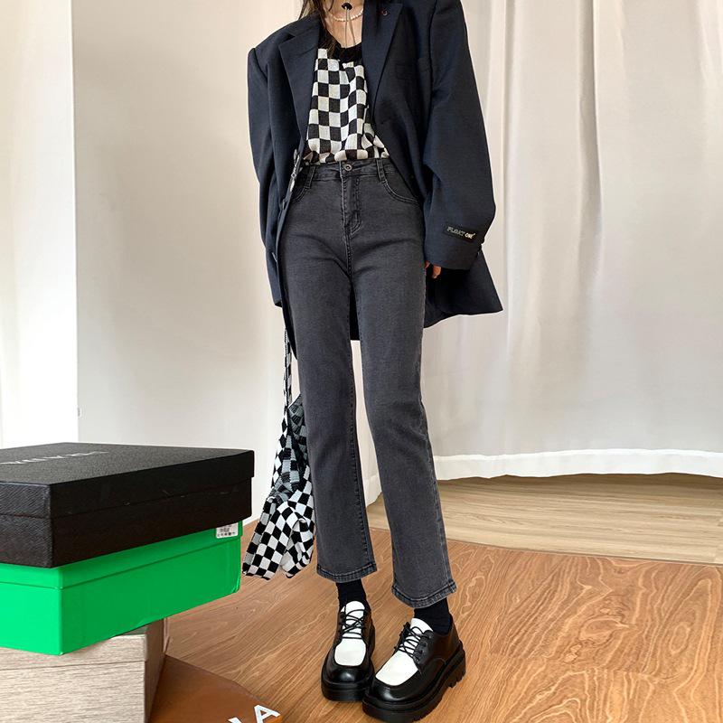 Women's Blue-Gray High-Waist Elastic Slim-Fit Cigarette Pants - Spring/Summer Fashion