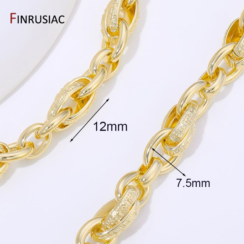

14K Gold Plated Brass Lager Frosted Oval Link Chains,7.5*12mm chunky Chains DIY Necklace Craft Jewellery Making Supplies 0.5 meter