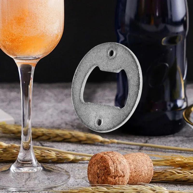 Bottle Opener Insert,Stainless Steel Round DIY Bottle Opener Hardware Kit Hardware Parts Supply with Screws1