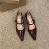 High Heels Women's Thick Heel Medium Heel Pointed Single Shoes New Spring One-word Buckle Mary Jane Small Leather Shoes Evening Shoes