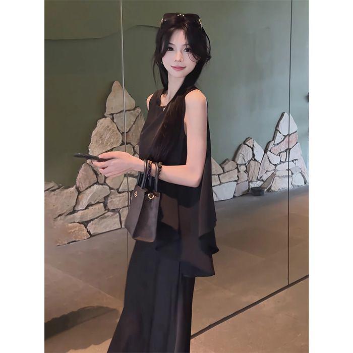 High-Waisted Elegant Acetate Skirt Suit - 2026 Summer Loose Sleeveless Two-Piece Set
