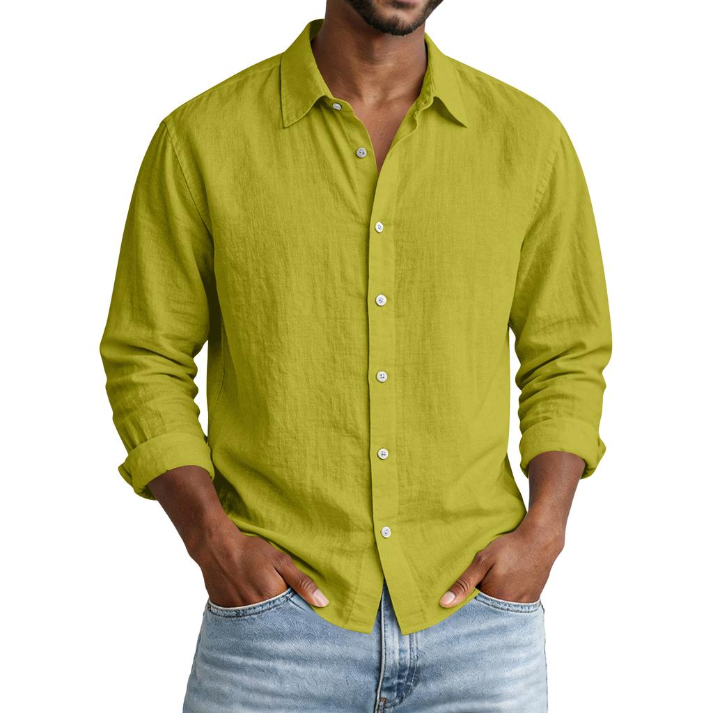 Men Long Sleeve Button Down Linen Shirt Classic Fit Lightweight Breathable Casual Shirt for Everyday Wear