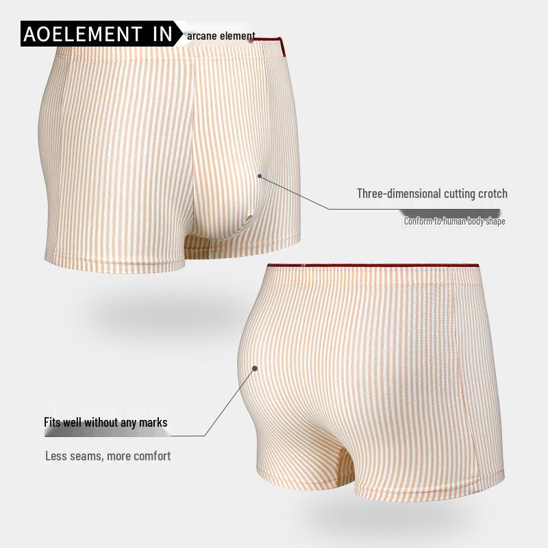 Men's Trendy Striped Cotton Boxer Briefs - Youth Large, Comfortable Sports Shorts