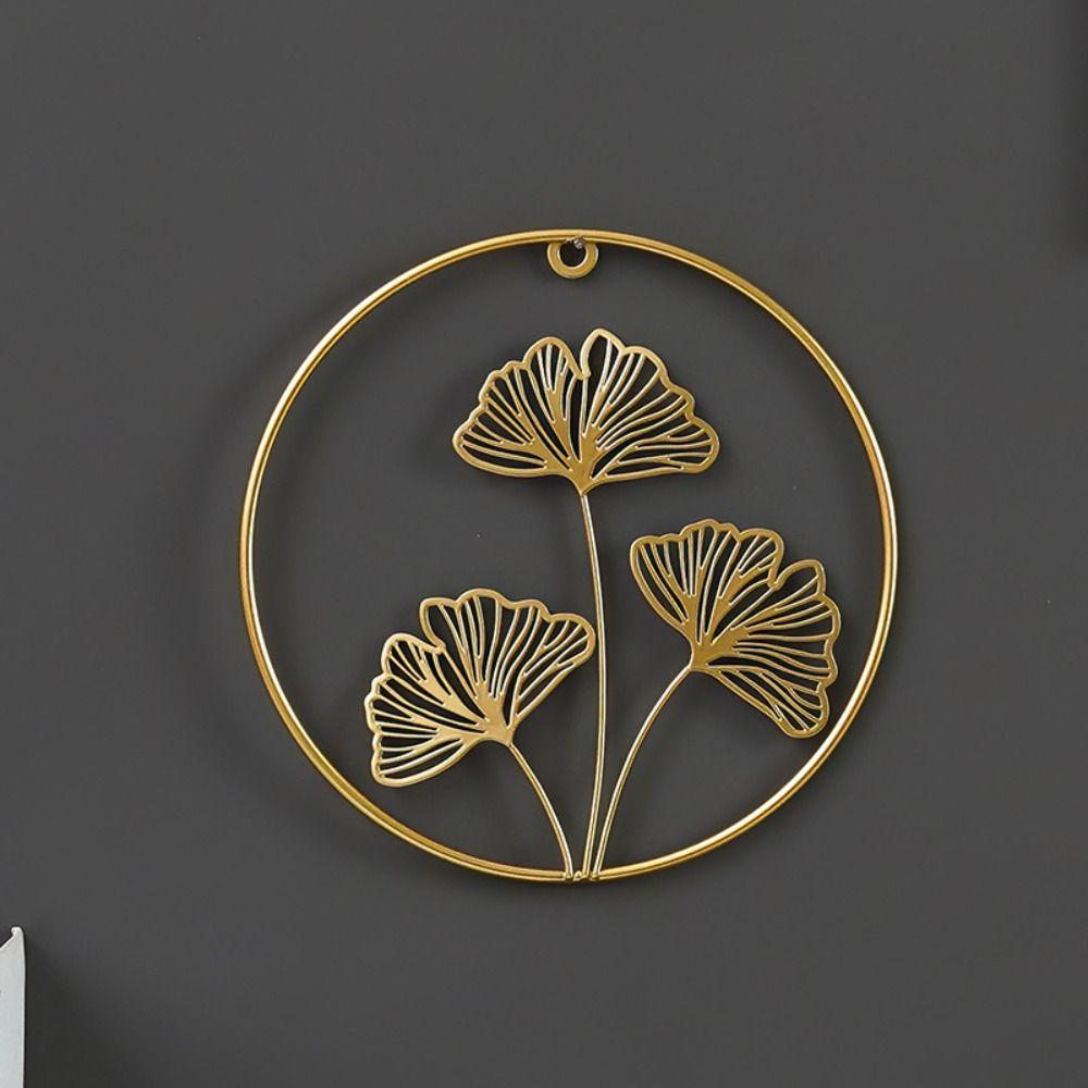 Hanging Gold Iron Arts Leaves Sculpture Ginkgo Leaf Ornaments Wall Decoration Metal Round Pendant