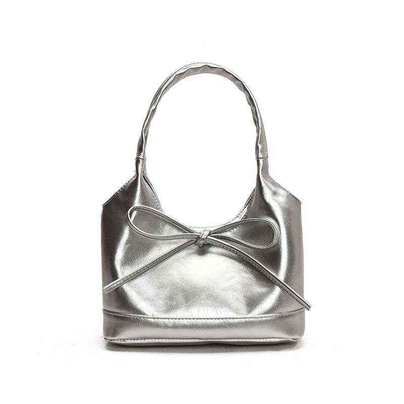 

Модна сумка-тоут під пахви, універсальна та стильна сумка на одне плече з бантом small срібний