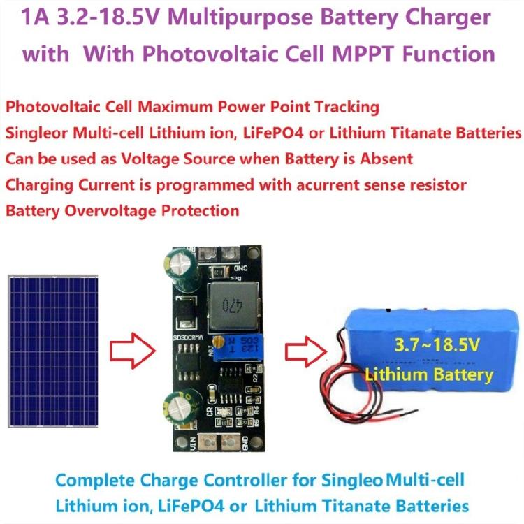 Adjustable Output VoltageSolar ControllerModule for Liion and LiFePO4 Battery Charging