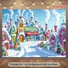 A 2D flat Whoville winter village banner background - a snowy village scene, suitable for festive party decoration