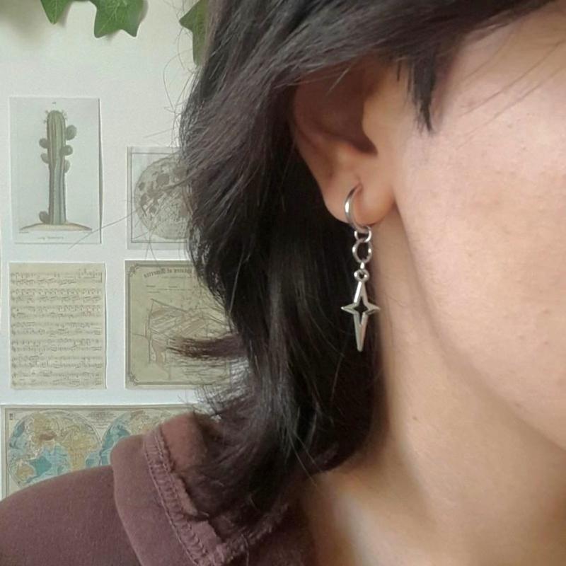 Gothic Punk Style Earrings Metal Drop Earrings Silver Color Star Crosses Pendant