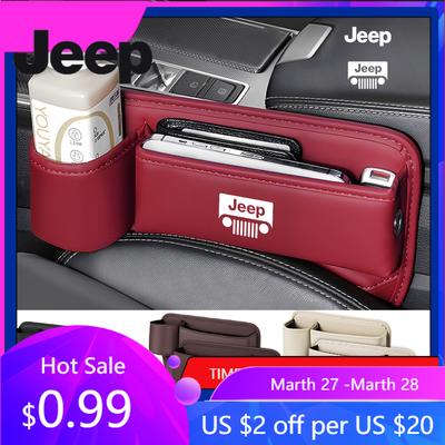 For Jeep Leather Car Seat Gap Organizer Crevice Side Storage Box For Jeep Renegade Grand Cherokee Compass Wrangler JK Rubicon
