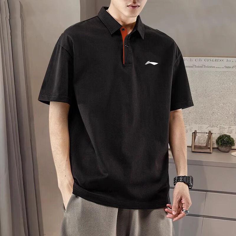 Li Ning Logo Print Simple Fashion Quick-Dry Breathable Comfortable Versatile Polo Shirt Short Sleeve Casual Sports Set Unisex sets YPLT027-1+AKLU881-1