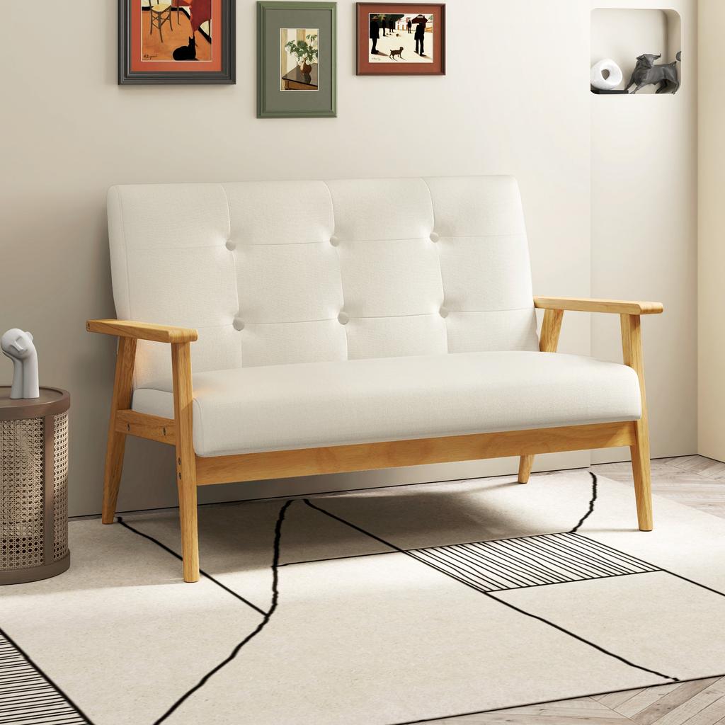 Sofa, 2-Seater, 115 cm, Tufted Backrest, Padded Seat, Armrests, Beige