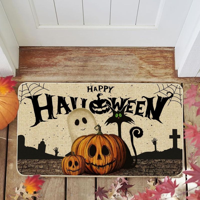 Halloween Welcome Door Mat Farmhouse Pumpkin Non-Slip Entry Rug Front Door Floor Carpet Indoor Home Decor