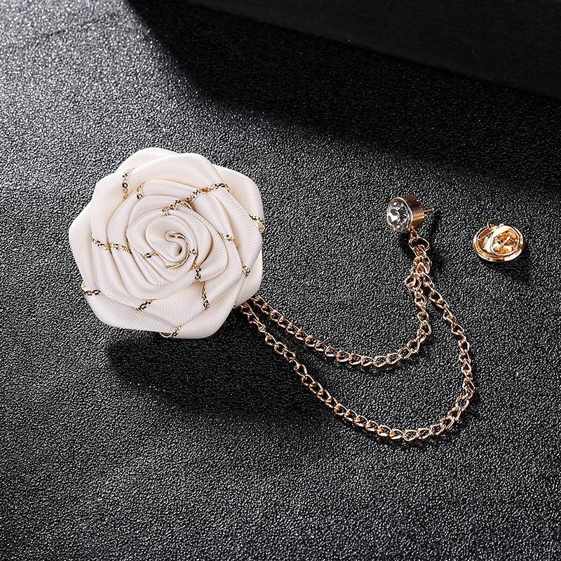 

Men Wedding Brooches Cloth Art Handmade Rose Flower Brooch Lapel Pin Badge Tassel Chain Men S Suit Accessories Groom Boutonniere