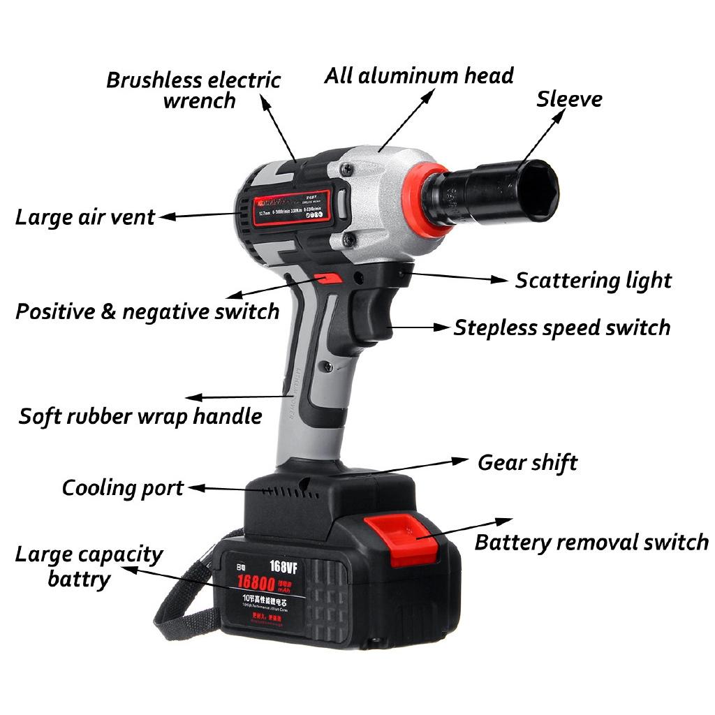 330Nm 168V 16800mAh Rechargeable Lithium Battery Brushless Cordless Electric Wrench Impact Driver Power Tool Household DIY Drill