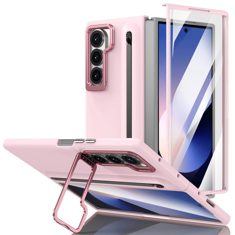 KEYSION with Touch Pen Case for Samsung Galaxy Z Fold 6 5 5G Hard PC Kickstand Phone Cover With Tempered Glass Screen Protector