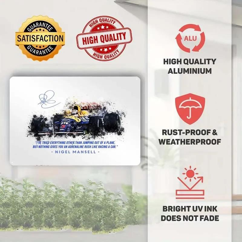 Nigel Mansell 1992 Auto Segno in Latta Poster da Corsa Arte Murale in Metallo Decorazione Stanza Gamer Decorazioni per la Casa dell'Uomo Decorazioni Retrò