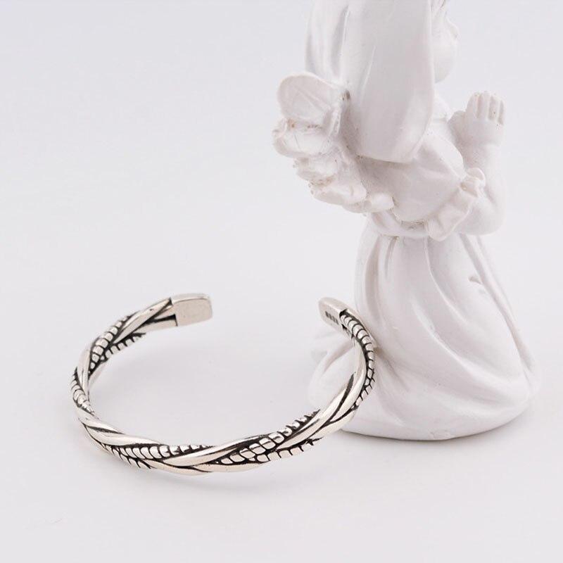 Sterling Tone Woven Twist Wrist Bracelet Bangle Women Retro Korean For Men Hand JewelryRetro Wrist Bracelet