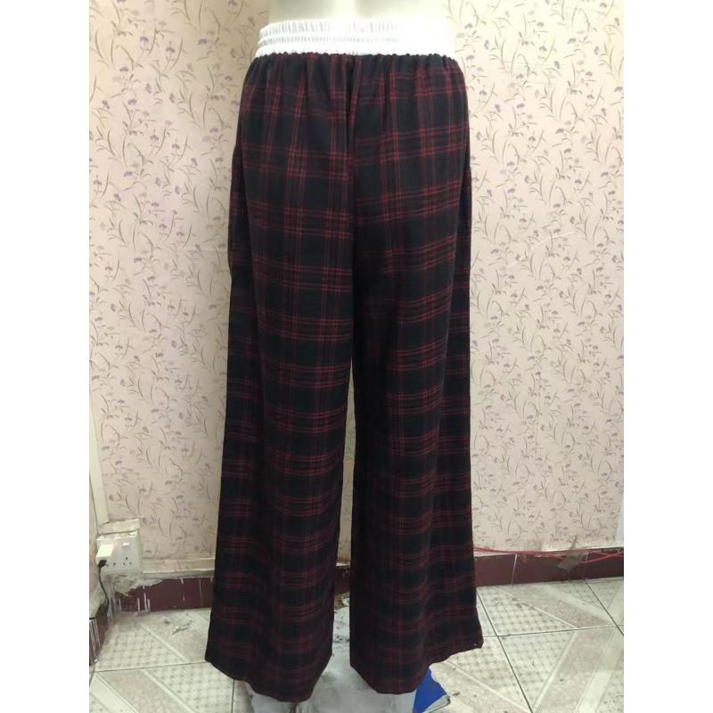 Retro Casual Floor-Length Drapey Wide-Leg Plaid Pants With Elastic Waist Straight-Leg Casual Trousers For Women