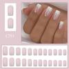 24 Pcs French Tip Full Cover Stick On Nail Short Square False Nail Glitters Artificial Nail Gradient Press On Nail