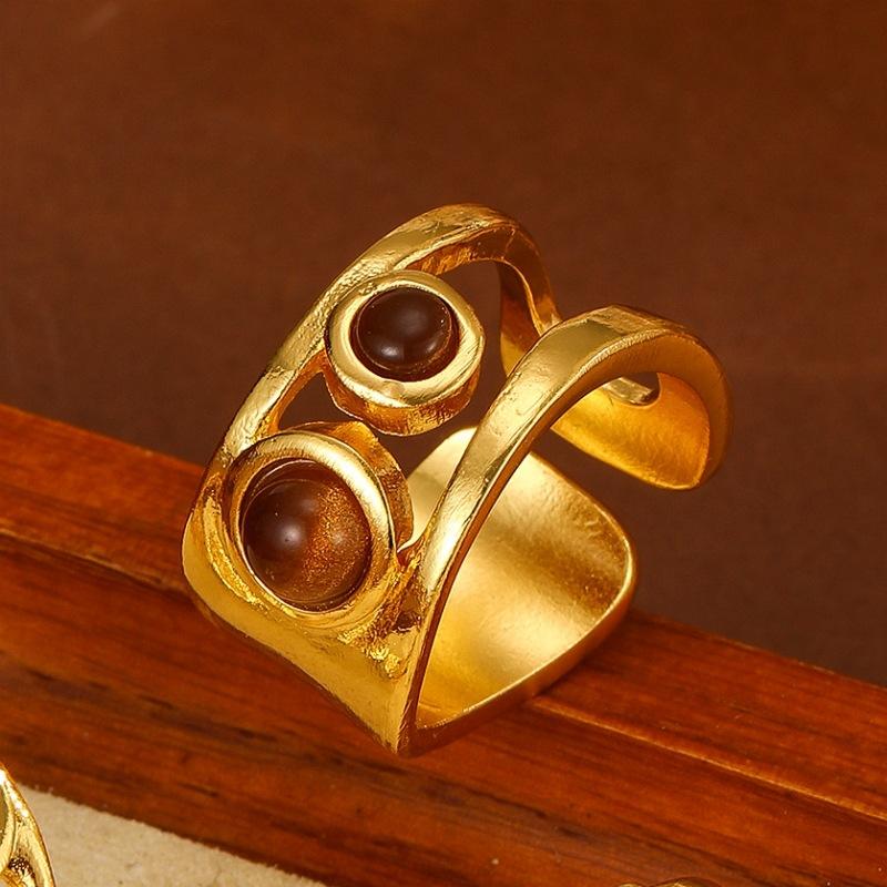 Retro-style Open Ring with Tiger-eye Stone Finger Ring - Fashionable, Elegant and High-end Accessory for Hands