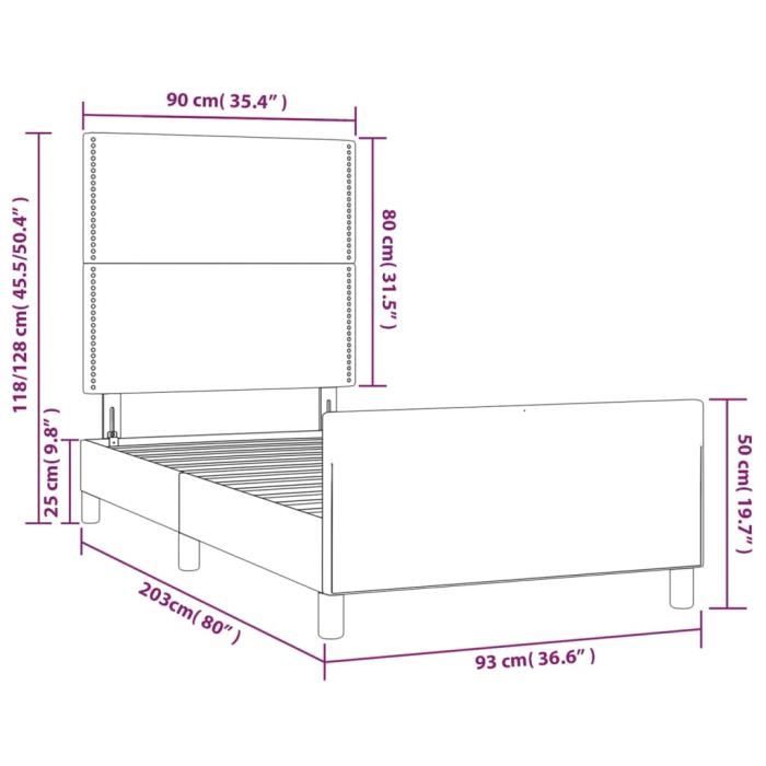 VidaXL Bed Frame with Headboard Grey 90x200 Cm Faux Leather3125492