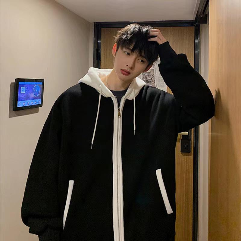 

Men’s Two-Piece Korean Style Pure Cotton Cardigan Hoodie, Loose Fit, Autumn 2022 Trendy Jacket XL чёрный
