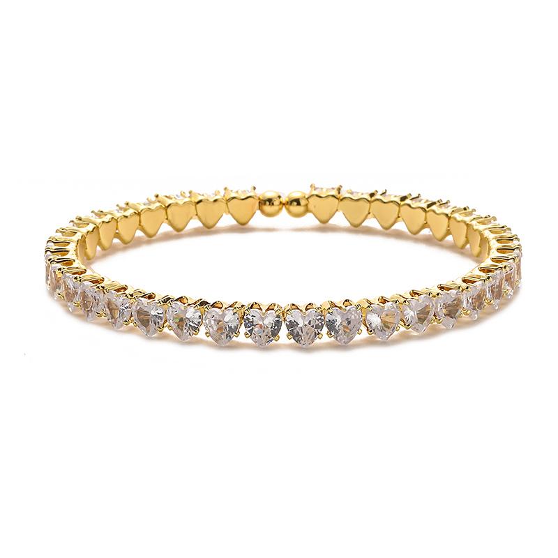 

18K Gold Plated Brass Pink Heart Zircon Choker Bracelet for Ladies, Elegant Crystal Zircon Set Gifts