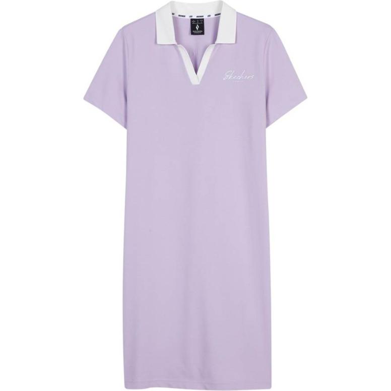 Skechers Polo Neck Comfortable Breathable Knitted Short Sleeve Dress Women dresses Orchid-Purple L224W095-01X5 S