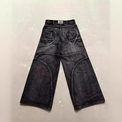 Spodnie Jeansowe z Wysokim Stanem, Spierane, Vintage, dla Par, Streetwear, Szerokie Nogawki, Zimowe