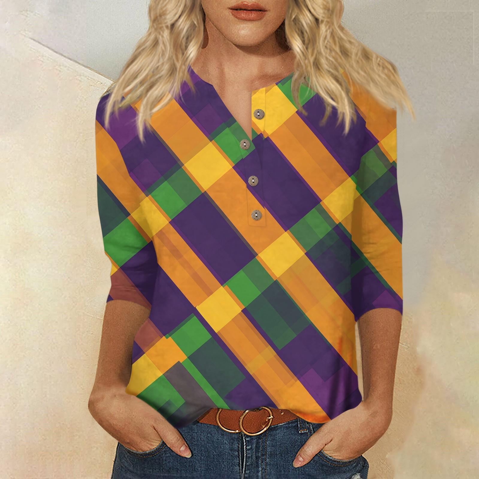 

Жіночий модний повсякденний топ з карнавальним принтом і 3/4 рукавами на ґудзиках S