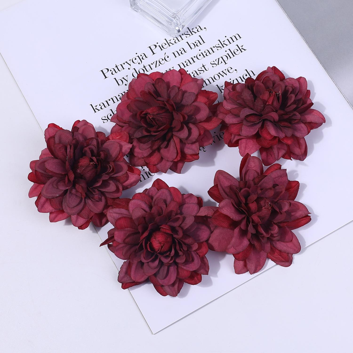 

2/5Pcs Dahlia Flower Heads Artificial Flower For Home Decor Fake Flowers Wedding Party Wreath Silk Dahlia Crafts Gift Accessory 5Pcs бордовий