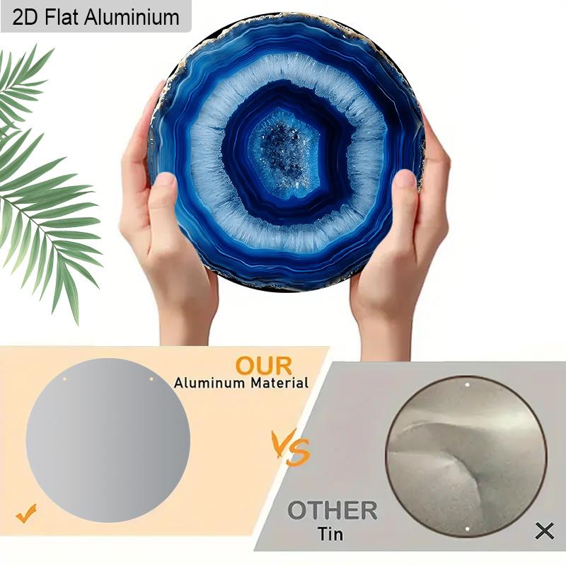 2D Flat Aluminum Vintage Blue Agate Slice Pattern Design Wall Art Sign, Deep Blue & Black Veining, Islamic Home Decor, Garden Balcony, Indoor/Outdoor