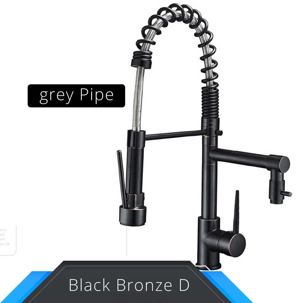 Rubinetto da Cucina Rozin Nero e Oro Rosa a Molla Estraibile Miscelatore Acqua Calda e Fredda Rubinetto a Cascata con Doppia Uscita Montaggio su Lavello