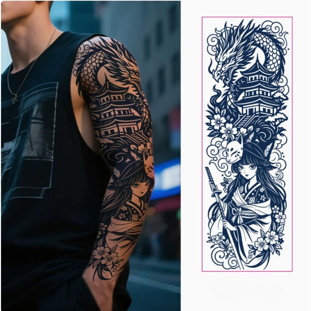 Ganzarm Kräutersaft Tattoo Aufkleber Wasserdicht Nicht Reflektierend Halbpermanent Dunkle Blume Arm Tattoo Aufkleber