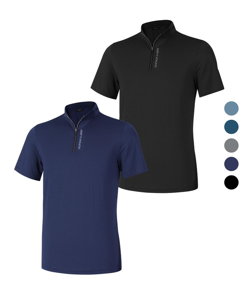 2ELA Men'S Ice Shell Cooling Zip-Up Short Sleeve T-Shirt 5 Colors (Type B)