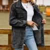 Women's Fashionable Versatile Classic Retro Solid Color Lapel Long Sleeved Pocket Loose Denim Jacket