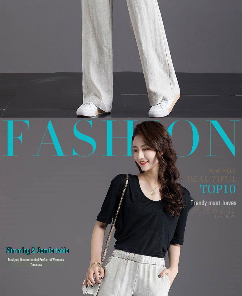Pure Cotton High-Waisted Wide-Leg Pants for Women, Loose Drapey Fit, Perfect for Spring/Summer 2026.