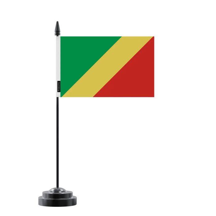 Drapeau de Table de la république du Congo – 14 x 21 cm – Polyester – Socle en Plastique Noir – Pixelforma