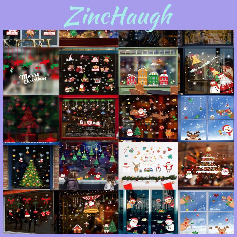Festive Merry Christmas Window Stickers Featuring Santa Claus And Reindeer Designs