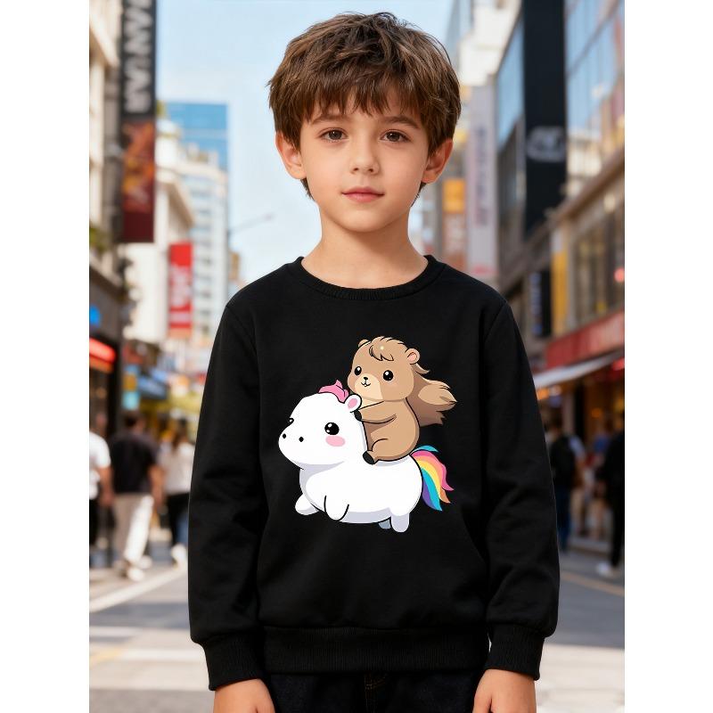 European sizes Kids' Stylish Sweatshirt, Round Neck Pullover for , Featuring Cartoon Prints, Suitable for Everyday Casual Wear And Outdoor Activities