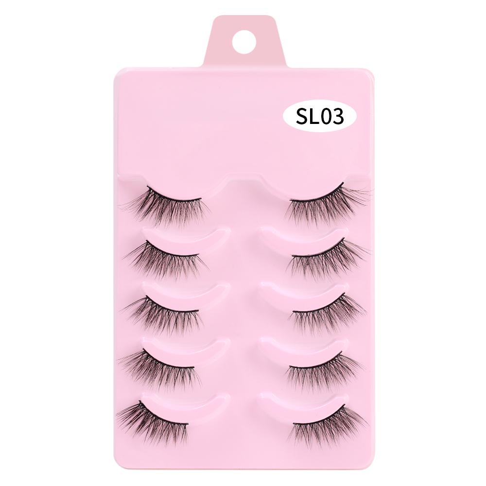 Halbe Wimpern, 5 Paar, natürliche, flauschige falsche Wimpern, Manga-Lash, 3D-Faux-Nerzwimpern, weiche geflügelte Wimpernverlängerung, Make-up-Tool