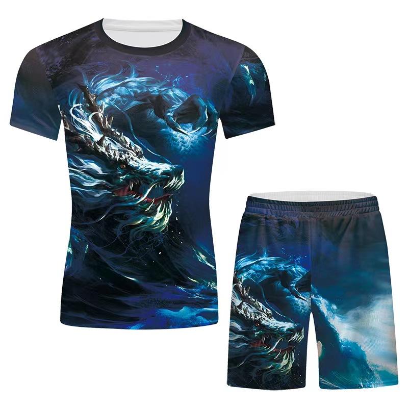 

3D Cartoon Harajuku Wolf T-shirt Men Short Sleeved Home Clothing Game Sets XS чорний