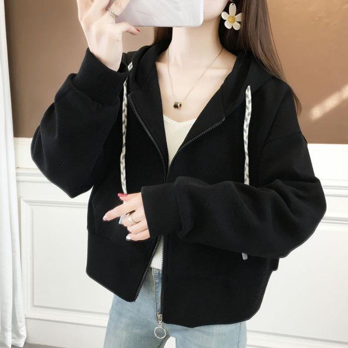 Petite Women s Hooded Zipper Sweatshirt Jacket - Early Autumn 2023 Casual Collection S чёрный