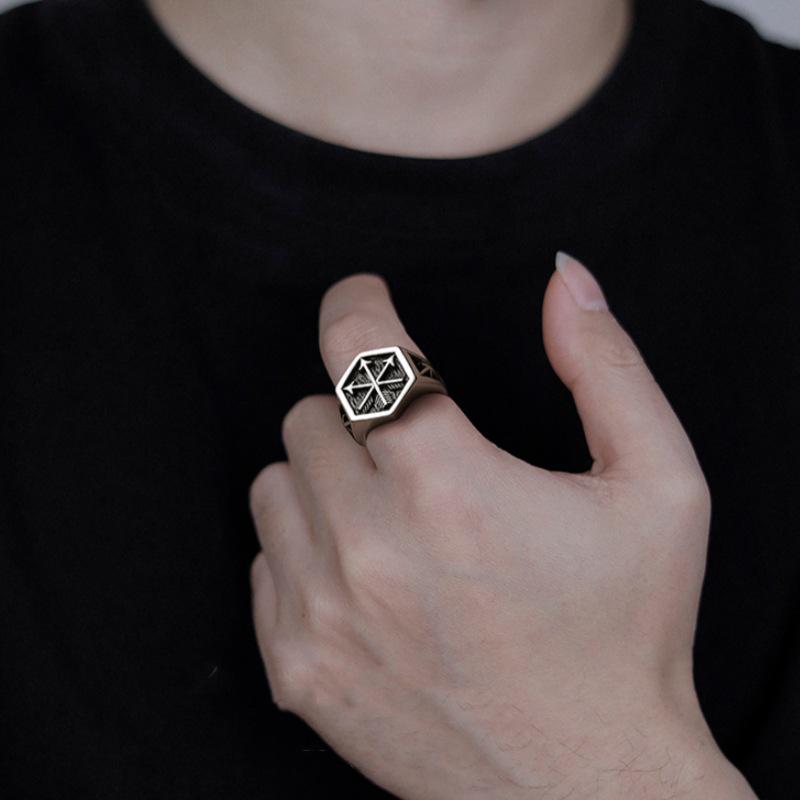 Men's Thai Silver Arrow Ring: Retro Punk Wide Band Open Thumb Ring