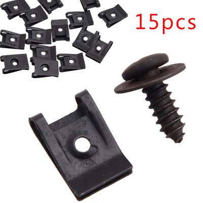 15 adet/takım Bahar Metal U tipi Klips ve Vidalar Araba Tampon Çamurluk Trim Paneli Bağlantı Elemanı