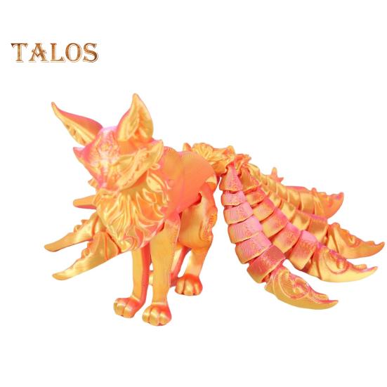 Drukowana w 3D Ozdoba Lis Figurka Lisa Dziewięcioogonowego z Ruchomymi Ogonami i Kończynami Zwierzęca Figurka Akcji Elastyczna Zabawka Fidget do Redukcji Stresu Na Biurko