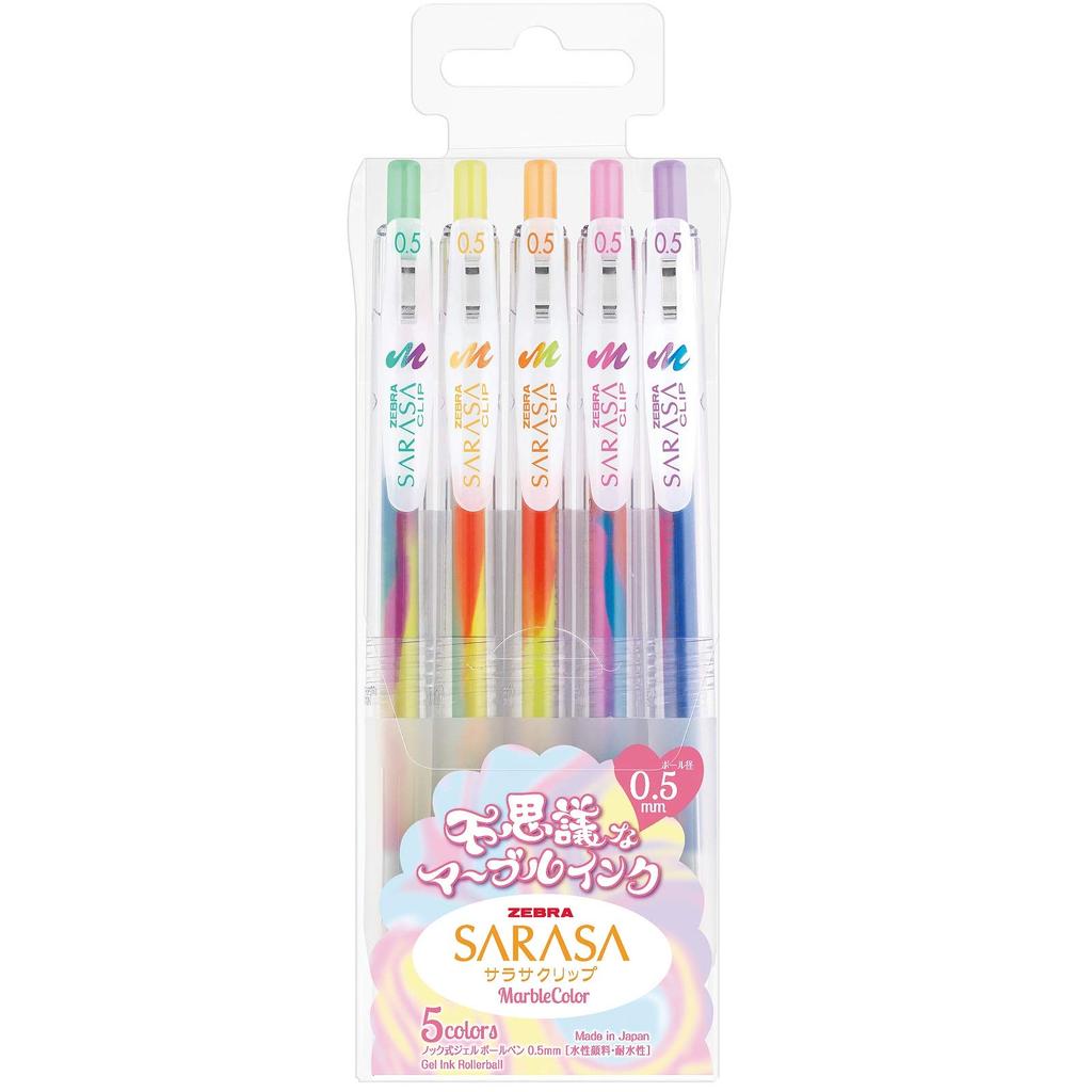 Zebra Sarasa Clip Gel Ballpoint Marble 5 Pen, Color, 0.5mm, Colors, JJ75-5C-MB