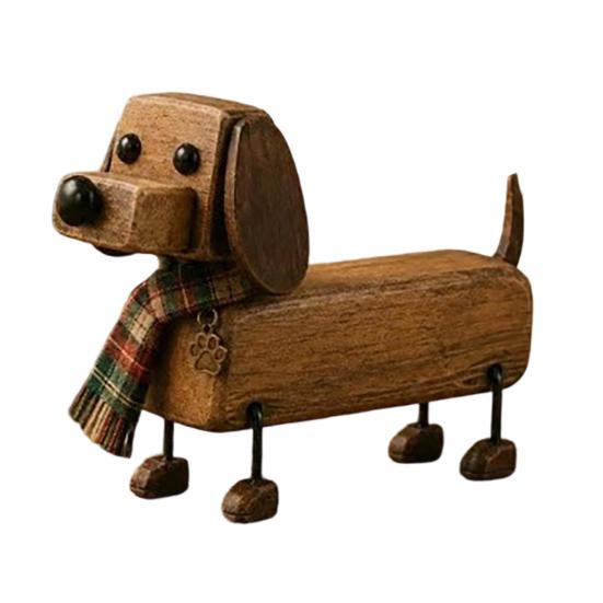 Dachshund Dog Statue Plaid Scarf Figurine, Retro with Paw Miniature Puppy Decoration Print Charm, Handcrafted Mini Desktop Office Accessories
