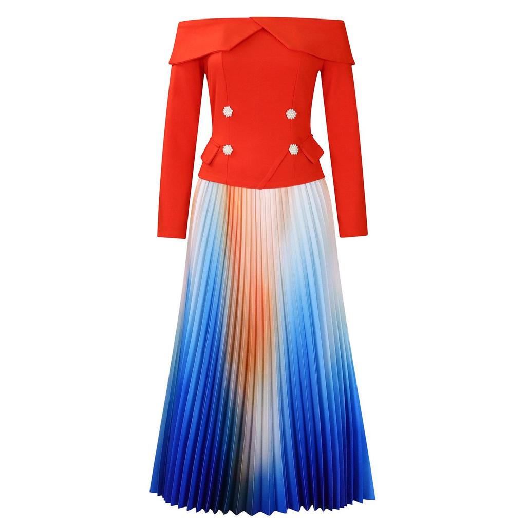 2024 Elegantes One-Shoulder-Top und langer Rock-Set: Europäischer und amerikanischer Modestil.