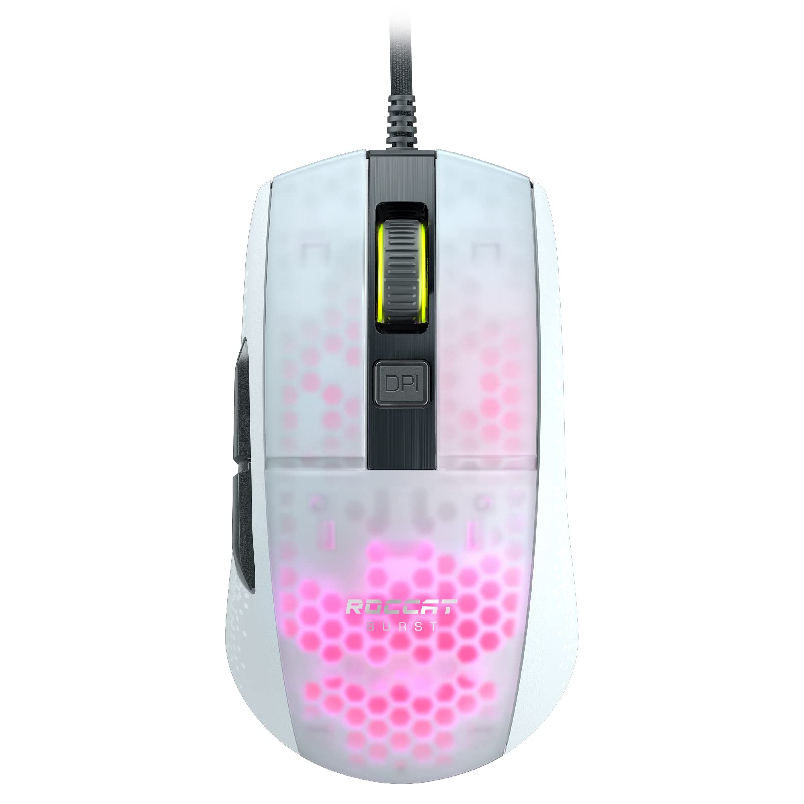 

ROCCAT Burst Pro Ultralight Professional Optical Gaming Mouse Titan Switch Optical 16K RGB AIMO Side White Німецький дизайн (Світло 68 г, оптичний, совине око білий